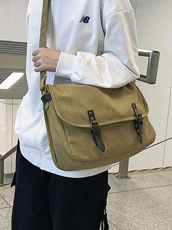 Buckle Strap Large Canvas Messenger Bag - Image 21