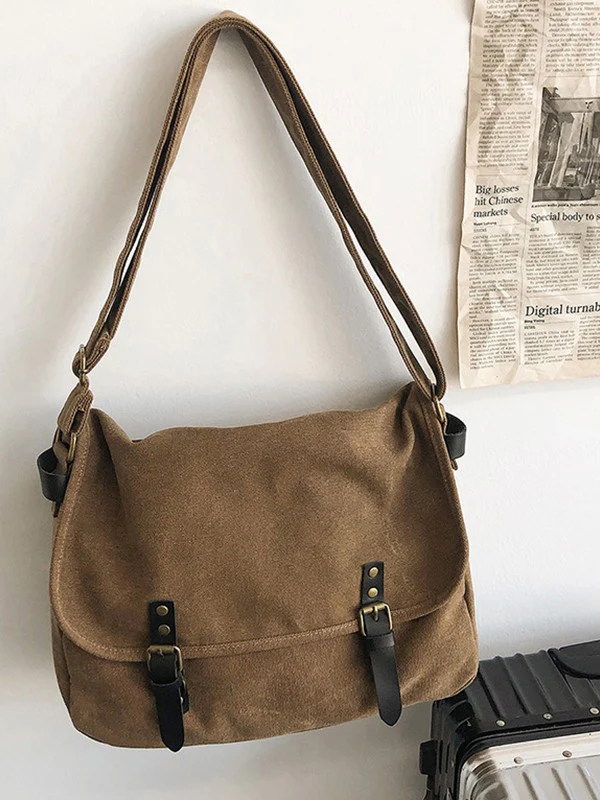 Buckle Strap Large Canvas Messenger Bag - Image 8