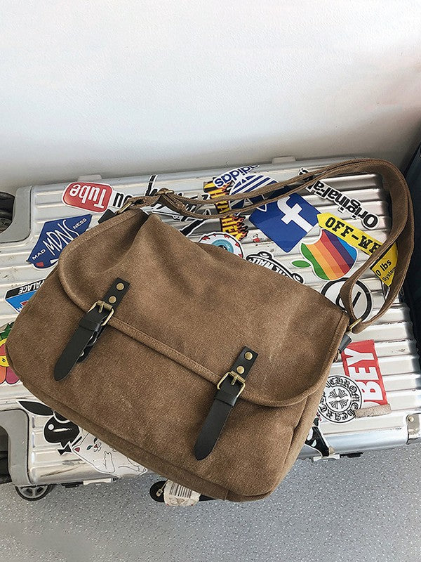 Buckle Strap Large Canvas Messenger Bag - Image 9