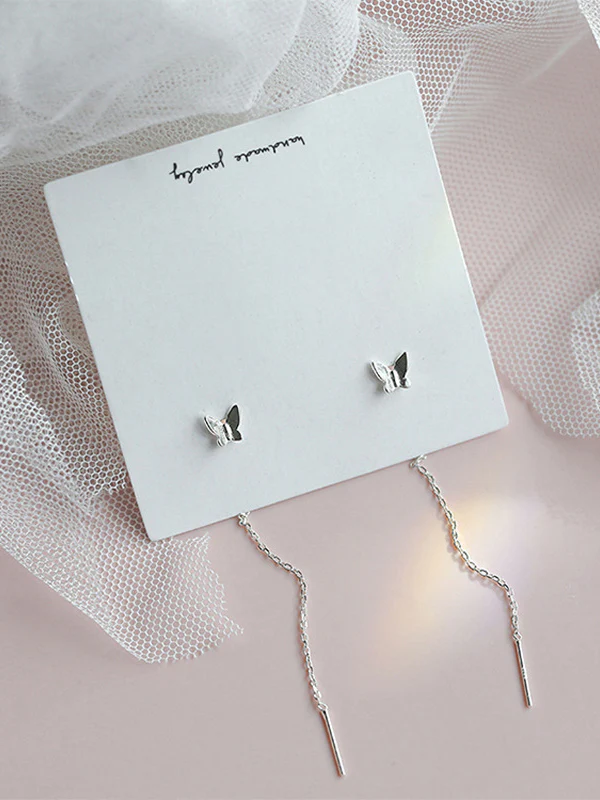 Butterfly Charm Tassel Chain Dangle Earrings - Image 3