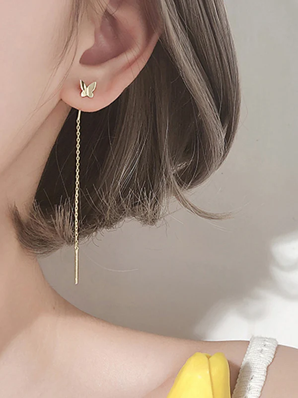 Butterfly Charm Tassel Chain Dangle Earrings - Image 6