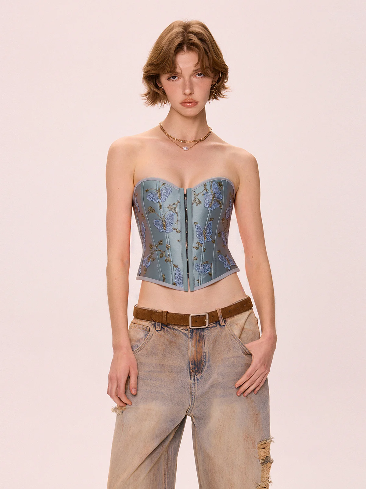 Butterfly Embroidery Bandage Corset Top - Image 4