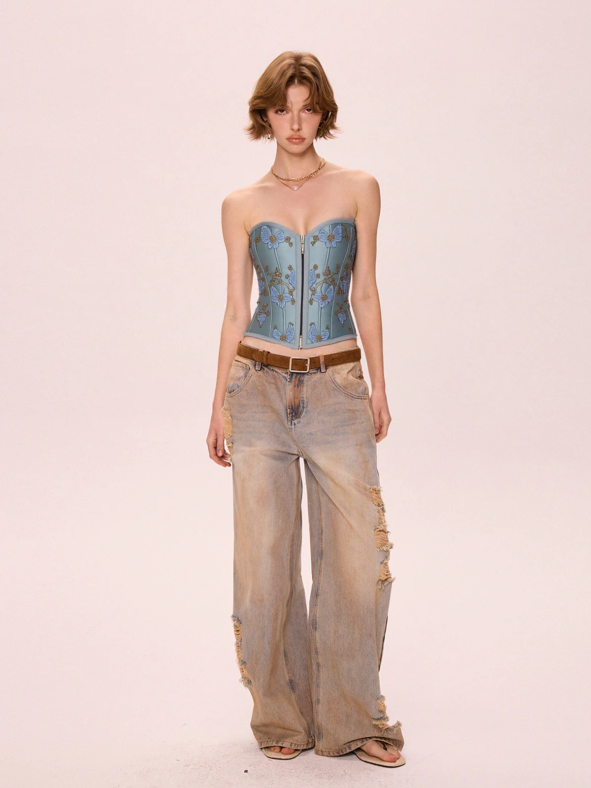 Butterfly Embroidery Bandage Corset Top - Image 5