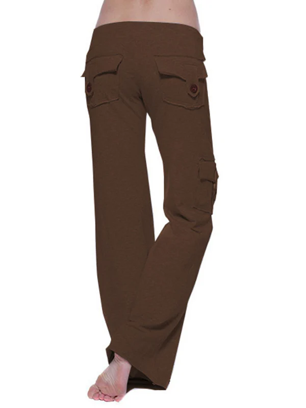 Button Pocket Stretchy Waist Straight Leg Pants - Image 2