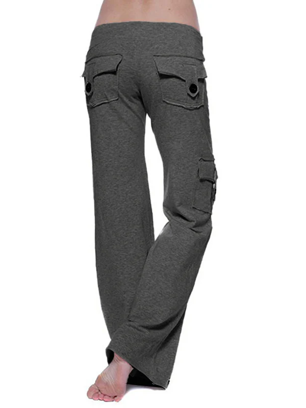 Button Pocket Stretchy Waist Straight Leg Pants - Image 4