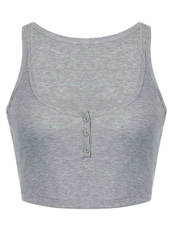 Buttoned Rib Crop Tank Top - Image 4