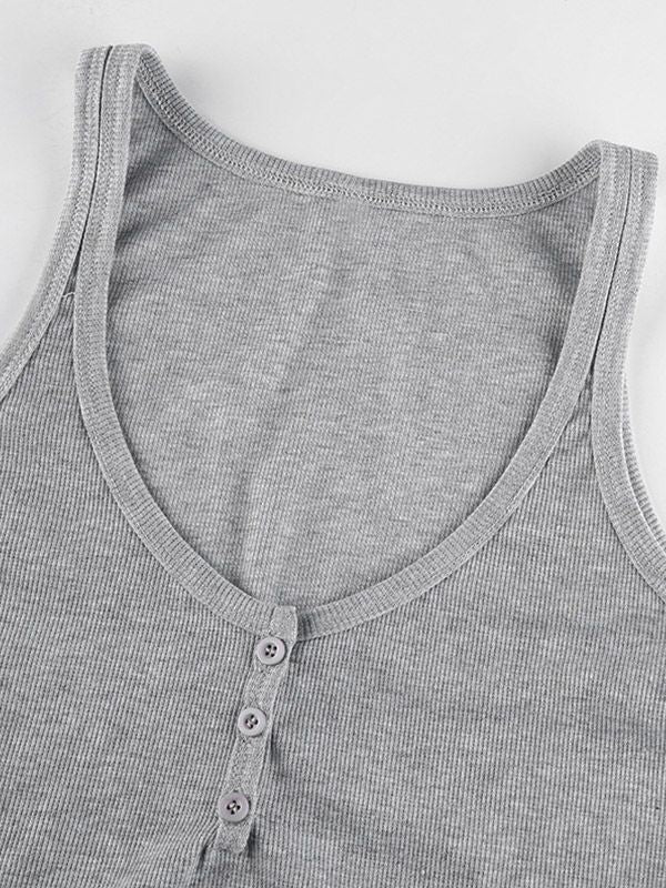 Buttoned Rib Crop Tank Top - Image 5