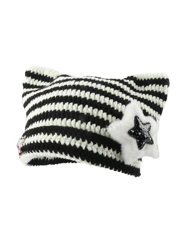 Cat Design Star Decor Beanie Hat