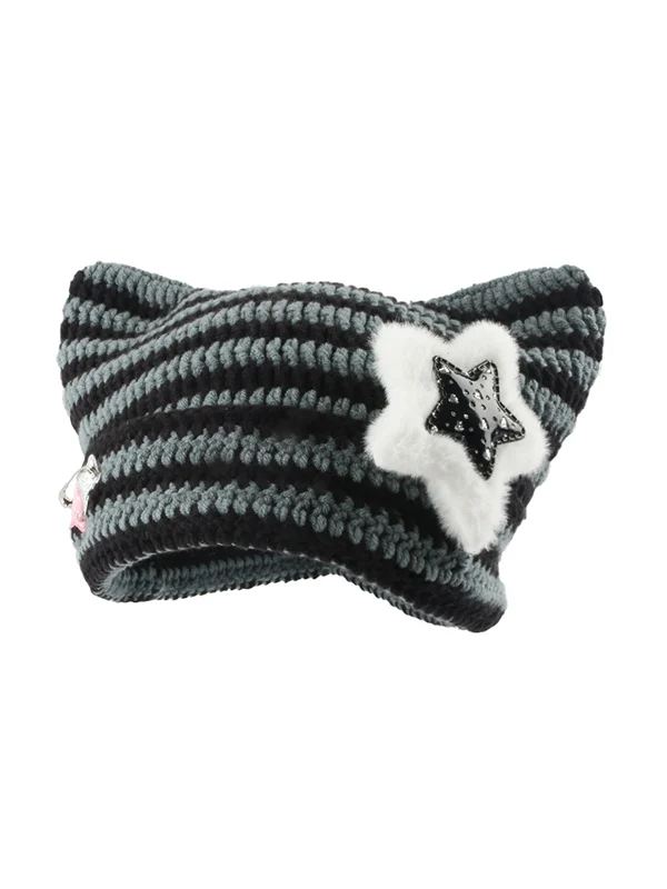 Cat Design Star Decor Beanie Hat - Image 3
