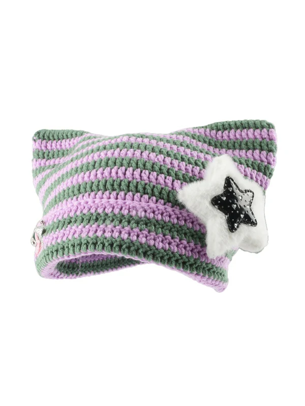 Cat Design Star Decor Beanie Hat - Image 4