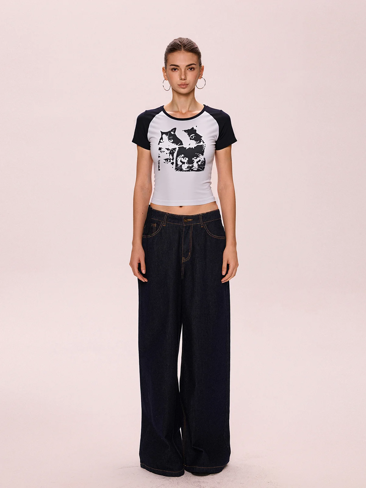 Cat Print Raglan Short Sleeve Tee - Image 5