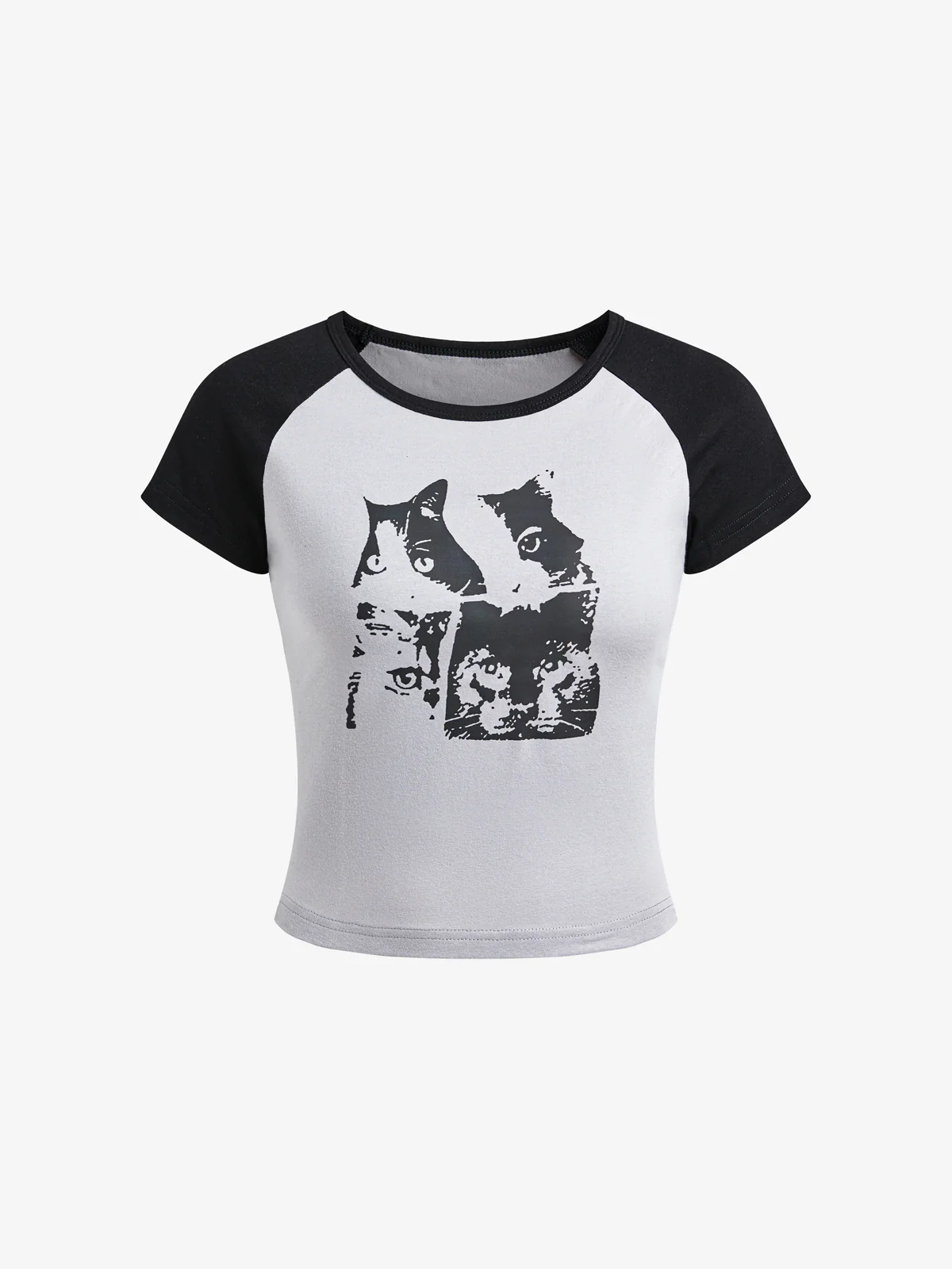 Cat Print Raglan Short Sleeve Tee - Image 6