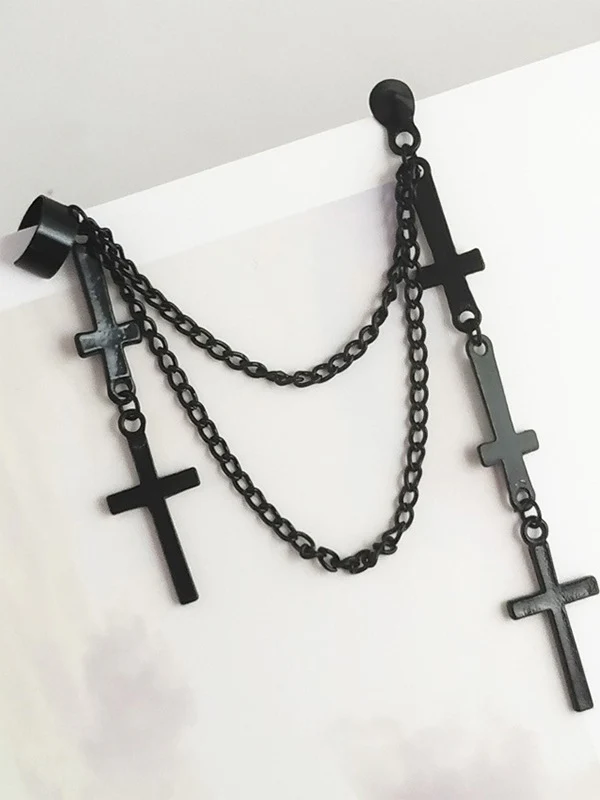 Chain Embellished Cross Drop Earring - Image 2