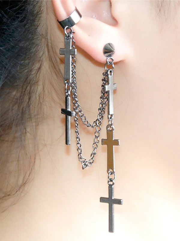 Chain Embellished Cross Drop Earring - Image 3