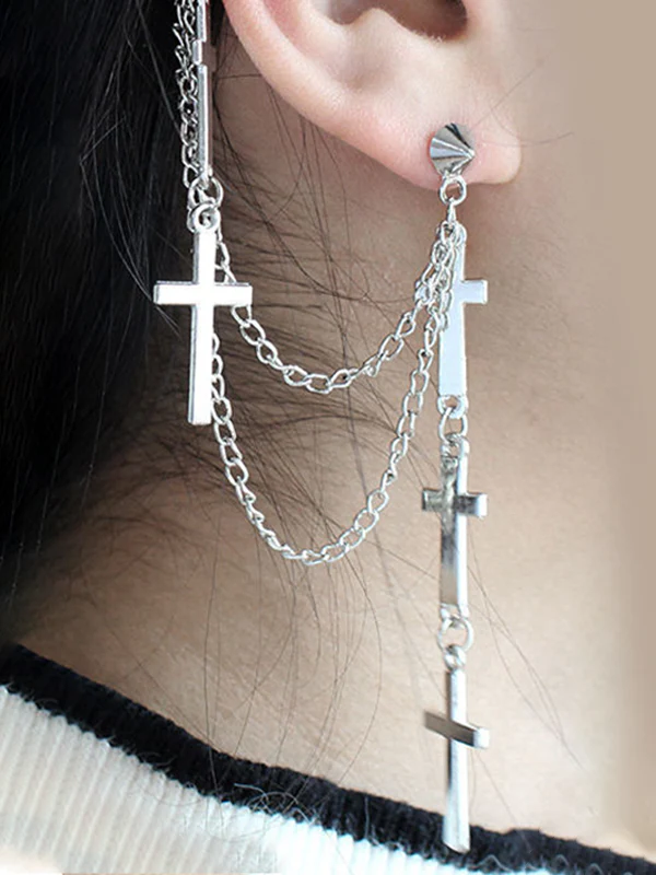 Chain Embellished Cross Drop Earring - Image 4