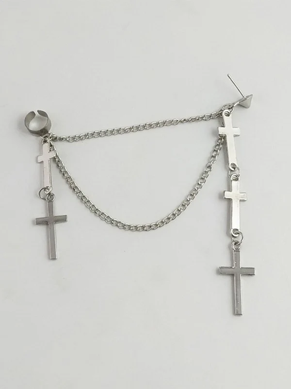 Chain Embellished Cross Drop Earring - Image 5