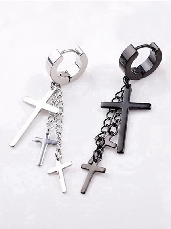 Chain Embellished Cross Drop Earring - Image 6