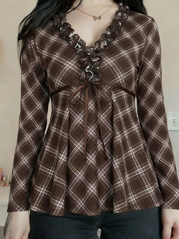 Checkered Ruffled Long Sleeve - Image 2