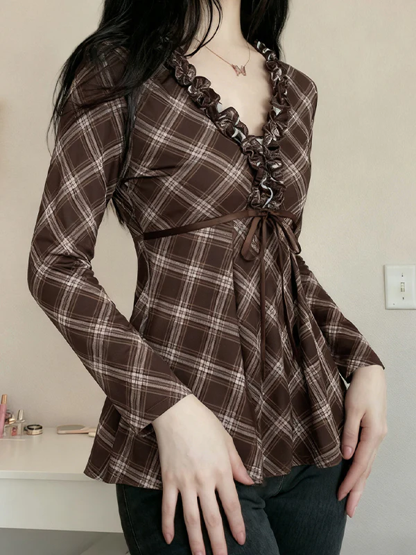 Checkered Ruffled Long Sleeve - Image 3