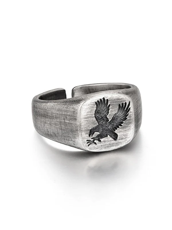Chunky Eagle Pattern Cuff Ring - Image 5