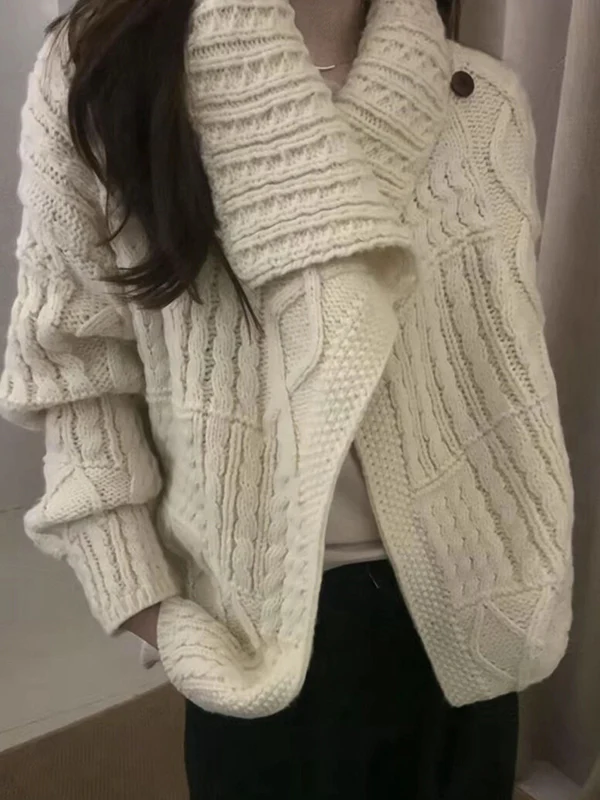 Collar Plain Cable Knit Sweater