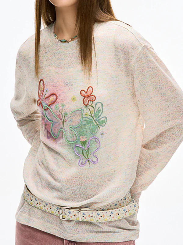 Colorful Butterfly Embroidered Sun Protection Oversized Long Sleeve