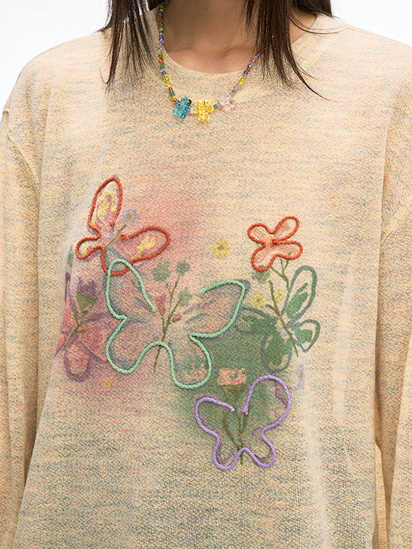 Colorful Butterfly Embroidered Sun Protection Oversized Long Sleeve - Image 5