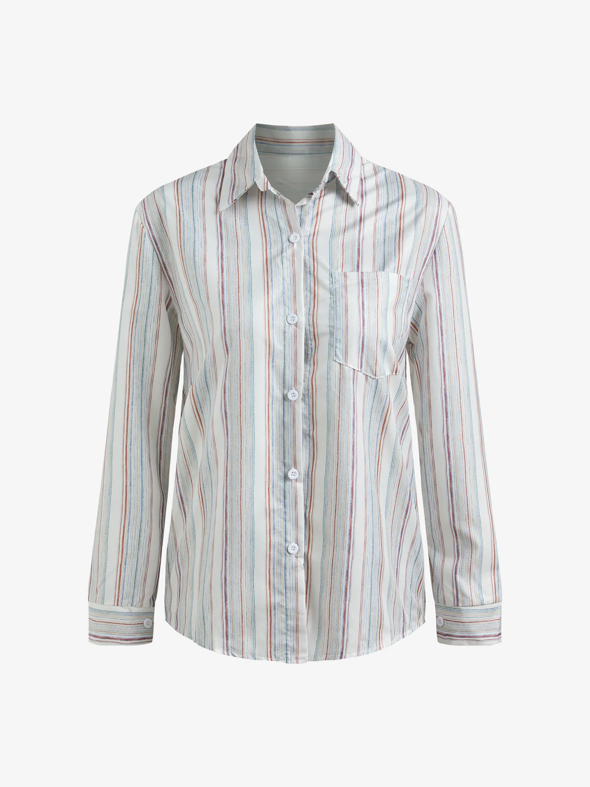 Colorful Stripe Print Button Up Long Sleeve Shirt - Image 4