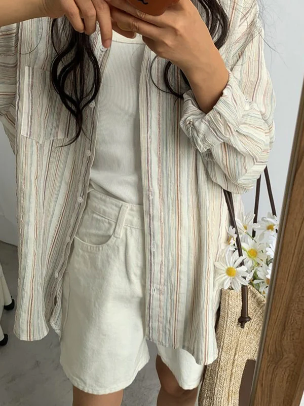 Colorful Stripe Print Button Up Long Sleeve Shirt - Image 8