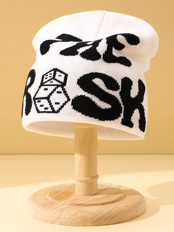 Contrast Color Letter Dice Print Beanie Hat - Image 22