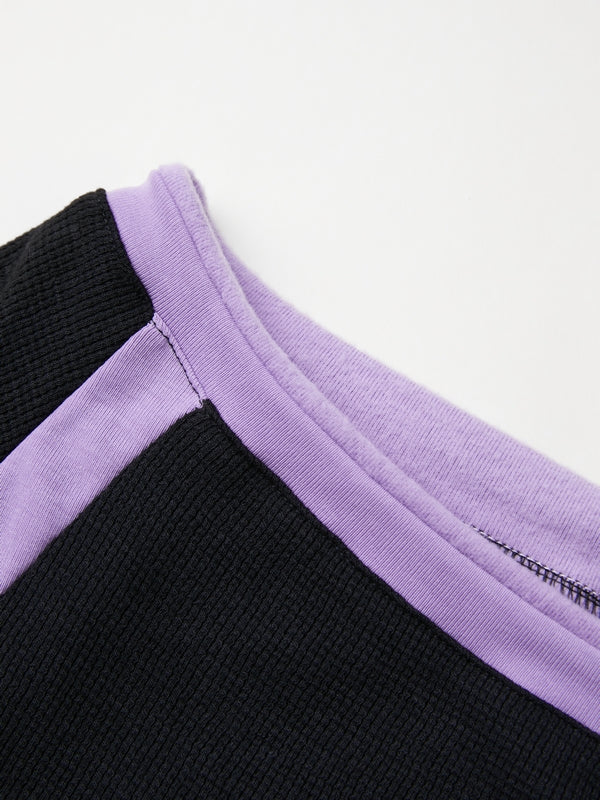 Contrast Color Off Shoulder Long Sleeve Tee - Image 8