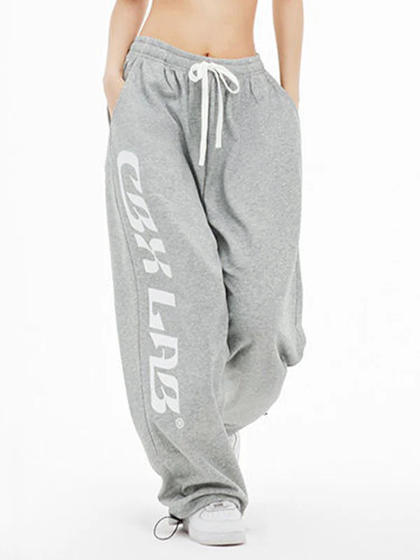 Contrast Color Print Baggy Thin Sweatpants