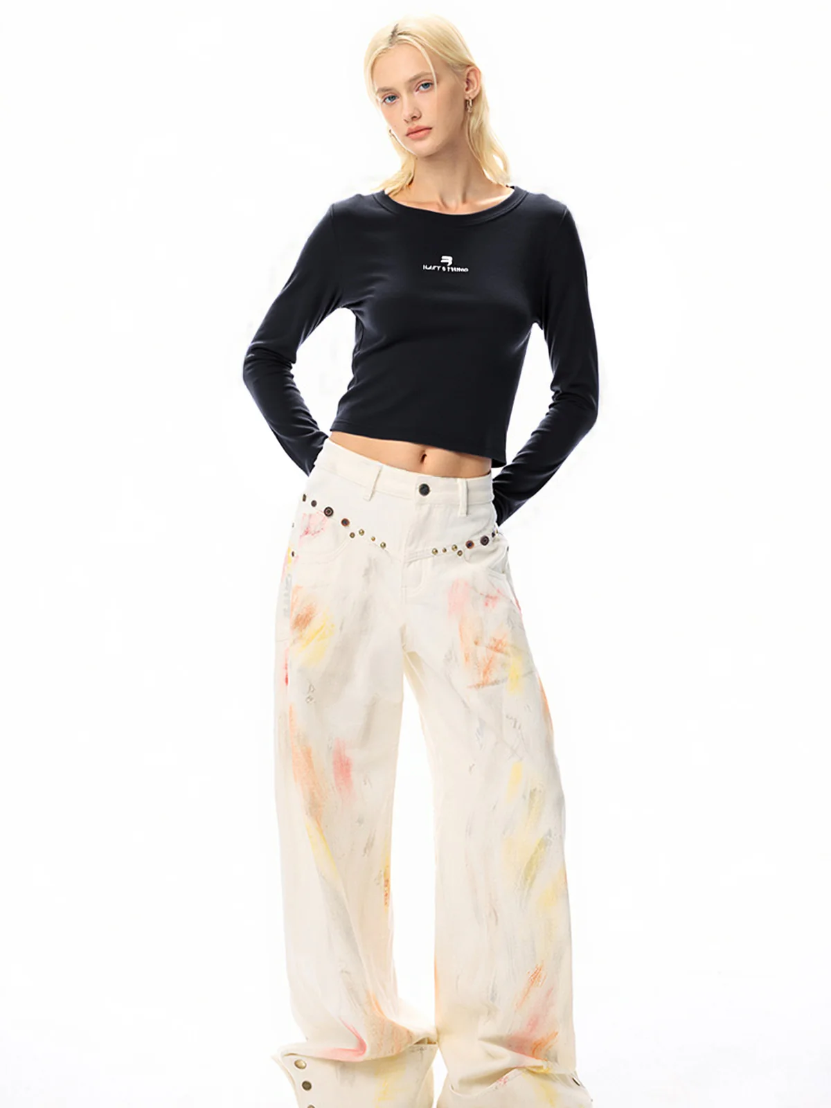 Contrast Color Print Long Sleeve Tee - Image 4