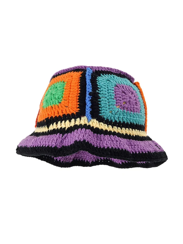 Contrast Color Square Design Knitted Hat - Image 3