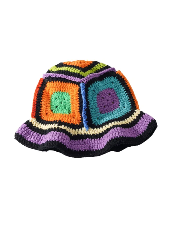 Contrast Color Square Design Knitted Hat - Image 4