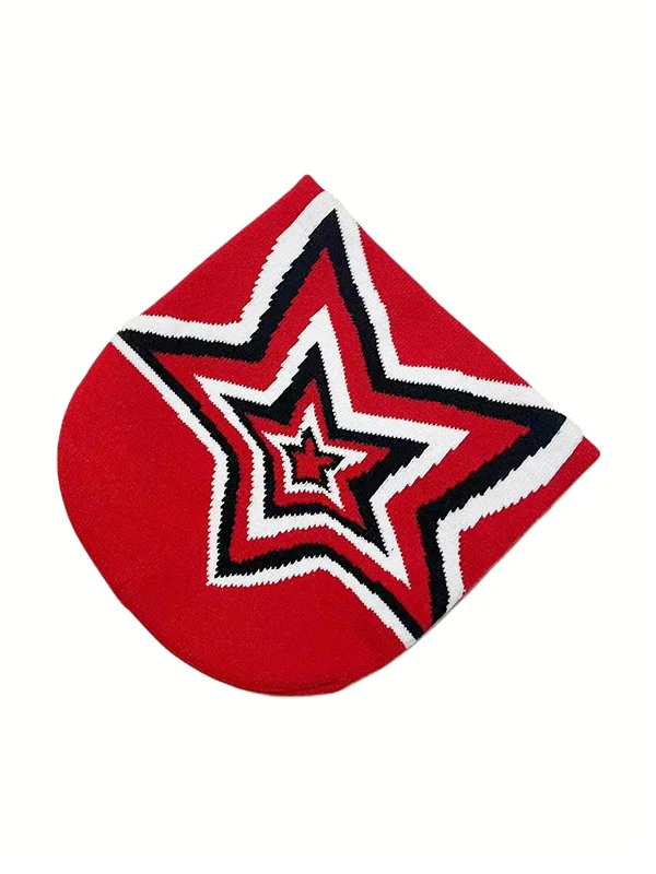 Contrast Color Star Jacquard Beanie Hat - Image 3