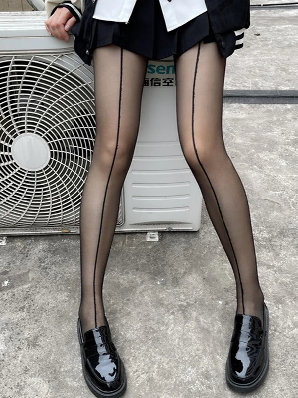 Contrast Line Sheer Tights - Image 4