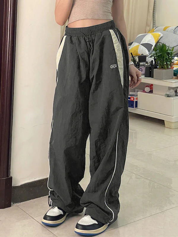 Contrast Piping Black Baggy Sweatpants - Image 17