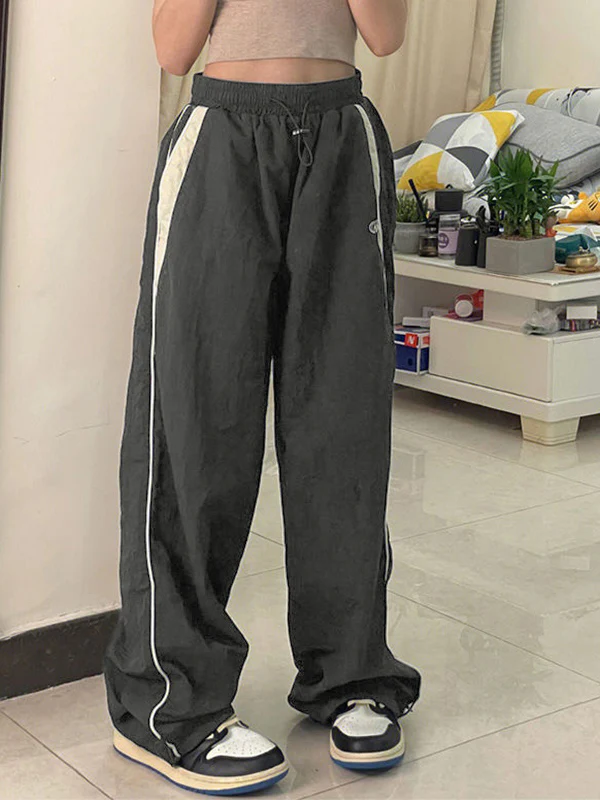 Contrast Piping Black Baggy Sweatpants - Image 19