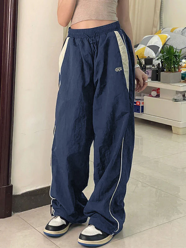 Contrast Piping Black Baggy Sweatpants - Image 2