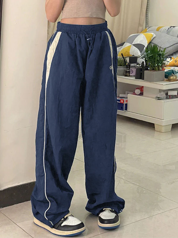 Contrast Piping Black Baggy Sweatpants - Image 4