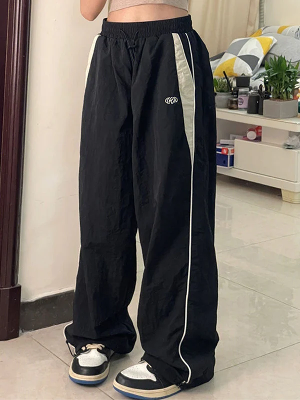 Contrast Piping Black Baggy Sweatpants - Image 9