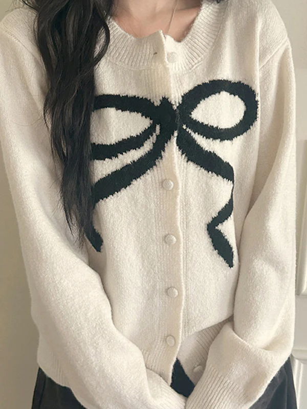 Contrasting Bow Cardigan - Image 2