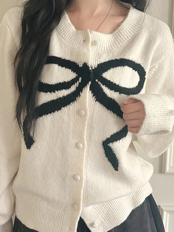 Contrasting Bow Cardigan - Image 3