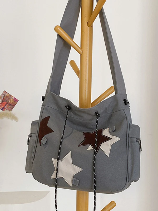 Contrasting Star Print Canvas Bag - Image 5