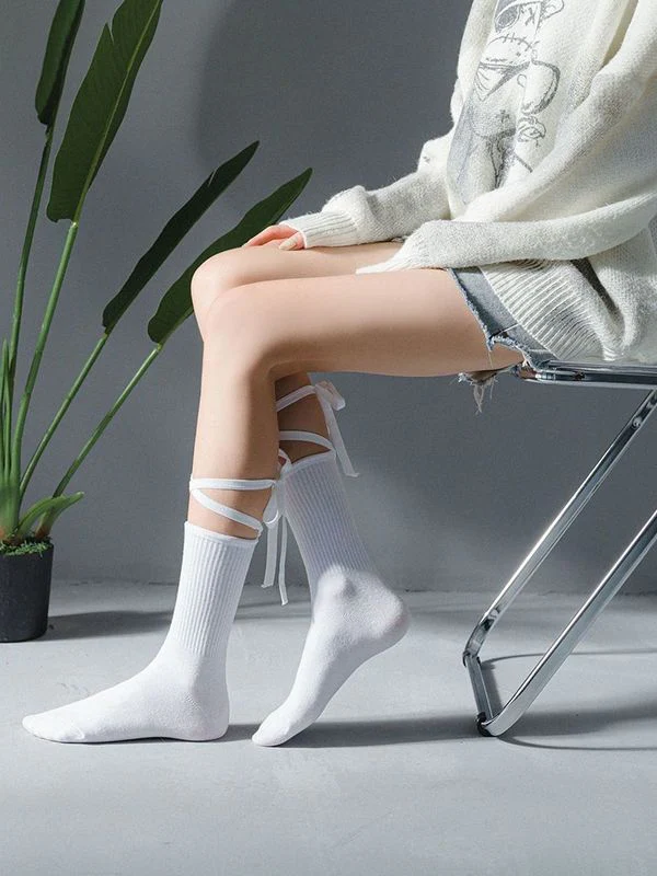 Criss Cross Bandage Crew Socks - Image 10