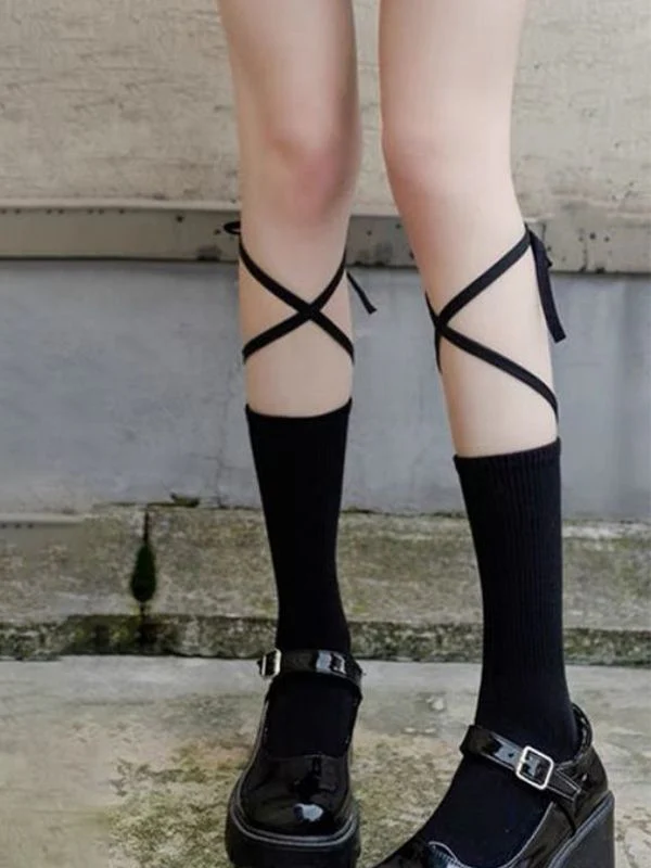 Criss Cross Bandage Crew Socks - Image 12