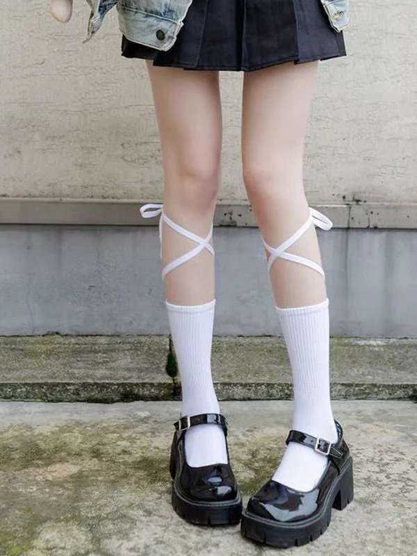Criss Cross Bandage Crew Socks - Image 5