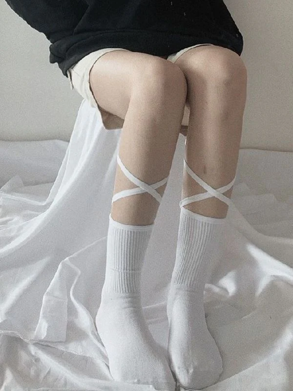 Criss Cross Bandage Crew Socks - Image 6