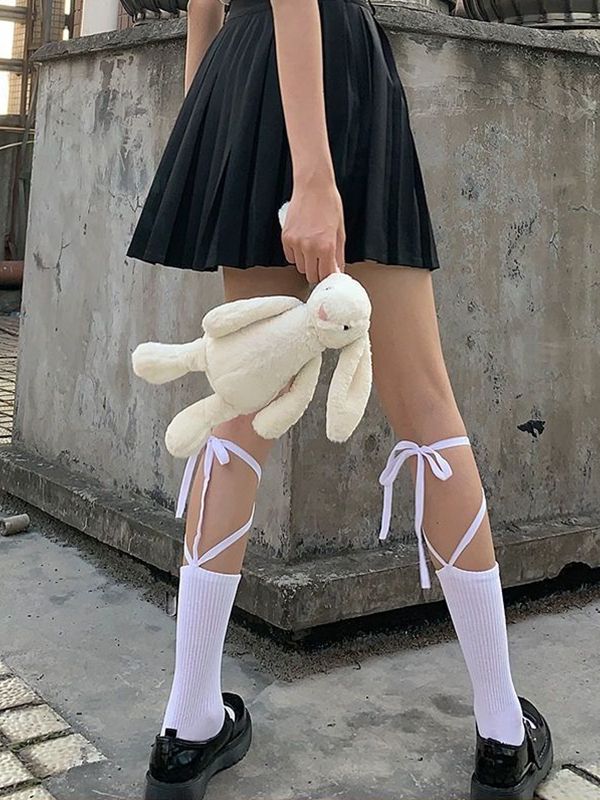 Criss Cross Bandage Crew Socks - Image 9